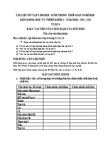 Bài tập Khoa học Lớp 4 - Tuần 3 - Trường Tiểu học Thành Lợi C (Có đáp án)