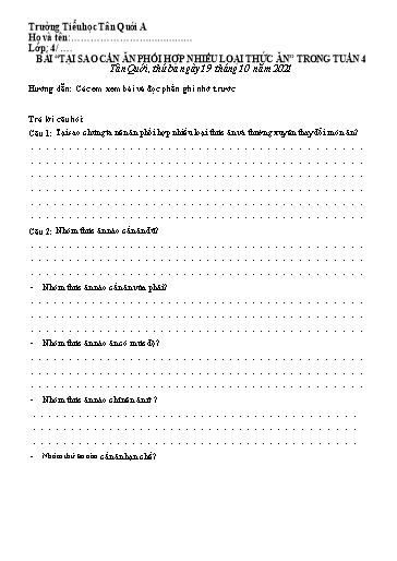 Bài tập Khoa học Lớp 4 - Tuần 4 - Năm học 2021-2022 - Trường Tiểu học Tân Quới A (Có đáp án)