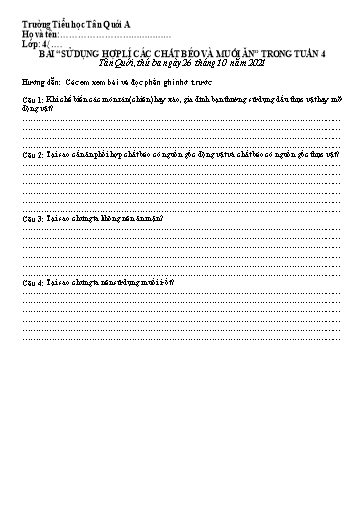 Bài tập Khoa học Lớp 4 - Tuần 5 - Năm học 2021-2022 - Trường Tiểu học Tân Quới A (Có đáp án)