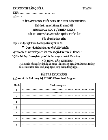 Bài tập Khoa học Lớp 4 - Tuần 6 - Năm học 2021-2022 - Trường Tiểu học Tân Quới A