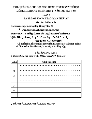 Bài tập Khoa học Lớp 4 - Tuần 6 - Trường Tiểu học Thành Lợi C (Có đáp án)