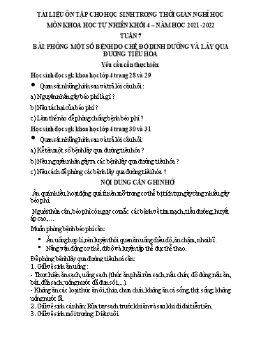 Bài tập Khoa học Lớp 4 - Tuần 7, Bài: Phòng một số bệnh do chế độ dinh dưỡng và lây qua đường tiêu hóa - Trường Tiểu học Thành Lợi C (Có đáp án)