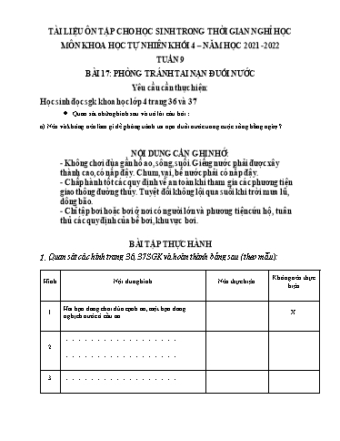 Bài tập Khoa học Lớp 4 - Tuần 9, Bài 17: Phòng tránh tai nạn đuối nước - Trường Tiểu học Thành Lợi C (Có đáp án)