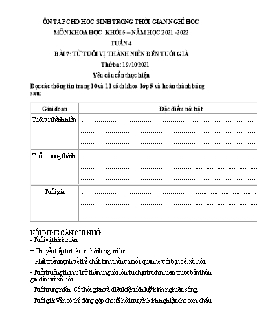 Bài tập Khoa học Lớp 5 - Tuần 4, Bài 7: Từ tuổi vị thành niên đến tuổi già - Trường Tiểu học Thành Lợi C (Có đáp án)