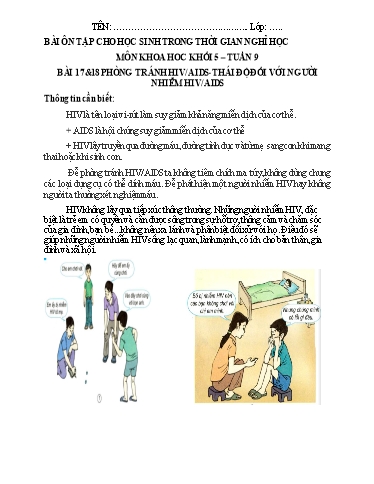 Bài tập Khoa học Lớp 5 - Tuần 9, Bài 17&18: Phòng tránh HIV/AIDS – Thái độ đối với người nhiễm HIV/AIDS - Trường Tiểu học Thành Lợi C (Có đáp án)