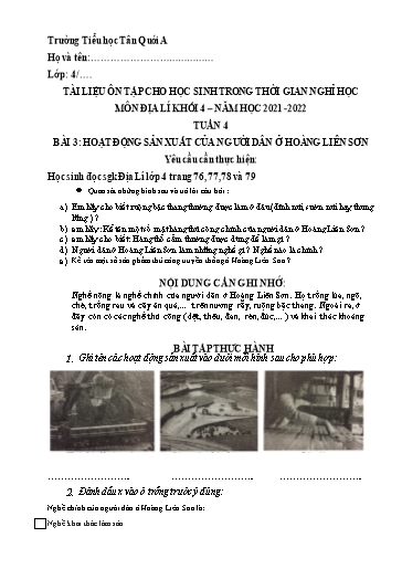 Bài tập Lịch sử Lớp 4 - Tuần 4 - Năm học 2021-2022 - Trường Tiểu học Tân Quới A