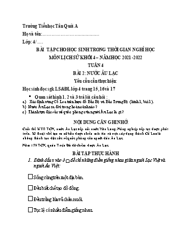 Bài tập Lịch sử Lớp 4 - Tuần 4 - Năm học 2021-2022 - Trường Tiểu học Tân Quới A (Có đáp án)