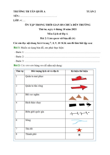 Bài tập Lịch sử và Địa lí, Khoa học Lớp 4 - Tuần 2 - Năm học 2021-2022 - Trường Tiểu học Tân Quới A