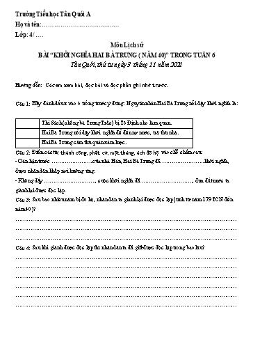 Bài tập Lịch sử và Địa lí Lớp 4 - Tuần 6 - Năm học 2021-2022 - Trường Tiểu học Tân Quới A (Có đáp án)