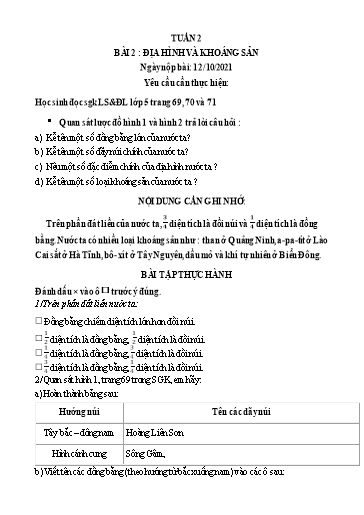 Bài tập Lịch sử và Địa lí Lớp 5 - Tuần 2 - Trường Tiểu học Thành Lợi C (Có đáp án)