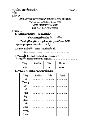 Bài tập Luyện từ và câu Lớp 4 - Tuần 1 - Năm học 2021-2022 - Trường Tiểu học Tân Quới A (Có đáp án)