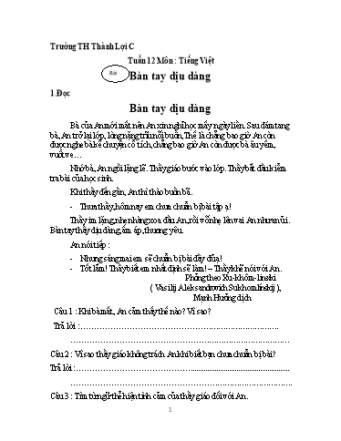 Bài tập môn Toán, Tiếng Việt Lớp 2 - Tuần 12 - Trường Tiểu học Thành Lợi C (Có đáp án)