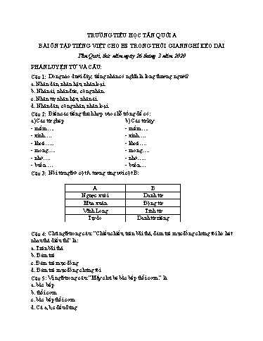 Bài tập ôn tập Tiếng Việt Lớp 4 - Ngày 26/3 - Năm học 2019-2020 - Trường Tiểu học Tân Quới A