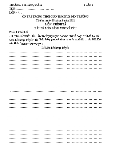 Bài tập Tập làm văn Lớp 4 - Tuần 1 - Năm học 2021-2022 - Trường Tiểu học Tân Quới A (Có đáp án)