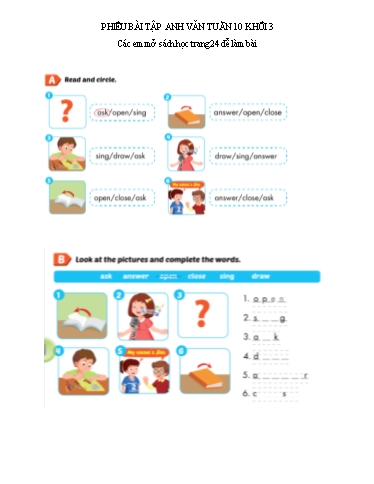 Bài tập Tiếng Anh Lớp 3 - Tuần 10 - Năm học 2021-2022 - Trường Tiểu học Tân Quới A (Có đáp án)