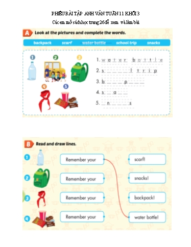 Bài tập Tiếng Anh Lớp 3 - Tuần 11 - Năm học 2021-2022 - Trường Tiểu học Tân Quới A (Có đáp án)