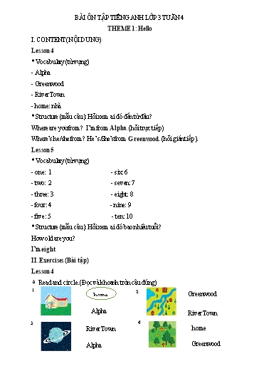 Bài tập Tiếng Anh Lớp 3 - Tuần 4, Theme 1: Hello - Trường Tiểu học Thành Lợi C (Có đáp án)