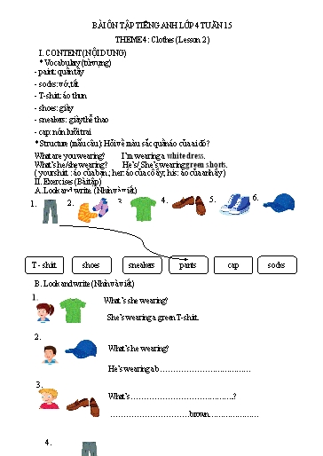 Bài tập Tiếng Anh Lớp 4 - Tuần 15, Theme 4: Clothes (Lesson 2) - Trường Tiểu học Thành Lợi C (Có đáp án)
