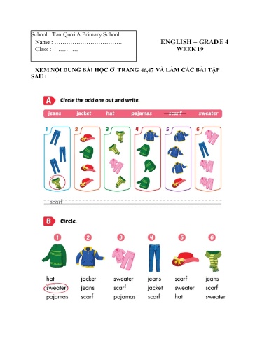 Bài tập Tiếng Anh Lớp 4 - Tuần 19 - Trường Tiểu học Tân Quới A