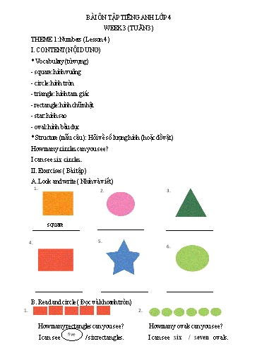 Bài tập Tiếng Anh Lớp 4 - Tuần 3, Theme 1: Numbers (Lesson 4) - Trường Tiểu học Thành Lợi C (Có đáp án)