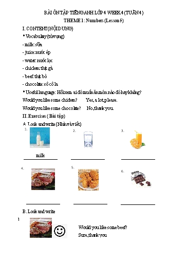 Bài tập Tiếng Anh Lớp 4 - Tuần 4, Theme 1: Numbers (Lesson 5) - Trường Tiểu học Thành Lợi C (Có đáp án)