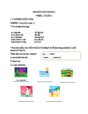 Bài tập Tiếng Anh Lớp 5 - Tuần 1, Theme 1: School (Lesson 1) - Trường Tiểu học Thành Lợi C (Có đáp án)