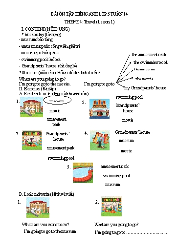 Bài tập Tiếng Anh Lớp 5 - Tuần 14 - Theme 4: Travel (Lesson 1) - Trường Tiểu học Thành Lợi C (Có đáp án)
