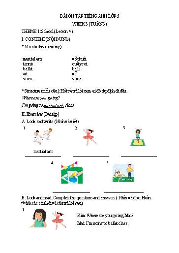Bài tập Tiếng Anh Lớp 5 - Tuần 3, Theme 1: School (Lesson 4) - Trường Tiểu học Thành Lợi C (Có đáp án)