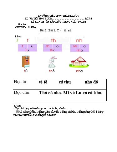Bài tập Tiếng Việt Lớp 1 - Tuần 5 - Trường Tiểu học Thành Lợi C (Có đáp án)