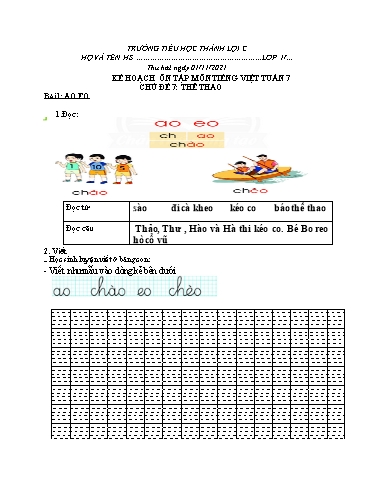 Bài tập Tiếng Việt Lớp 1 - Tuần 7 - Trường Tiểu học Thành Lợi C (Có đáp án)