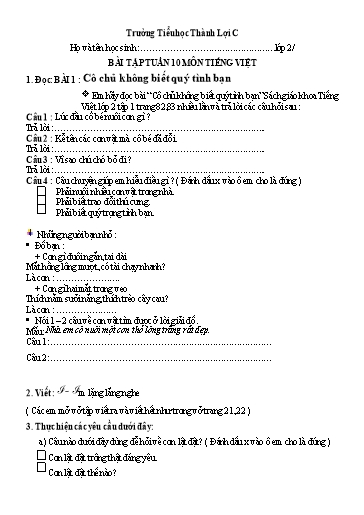 Bài tập Tiếng Việt Lớp 2 - Tuần 10 - Trường Tiểu học Thành Lợi C (Có đáp án)