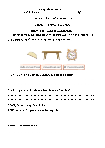 Bài tập Tiếng Việt Lớp 2 - Tuần 11 - Trường Tiểu học Thành Lợi C (Có đáp án)