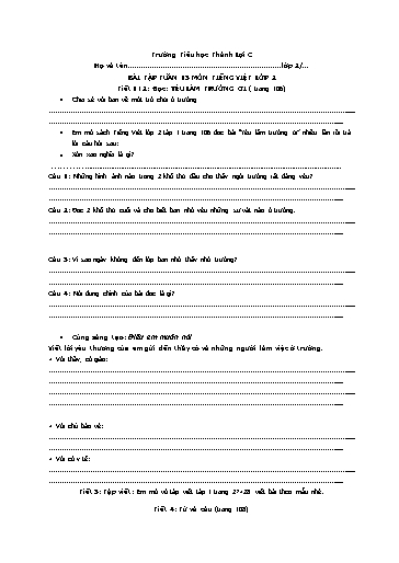 Bài tập Tiếng Việt Lớp 2 - Tuần 13 - Trường Tiểu học Thành Lợi C (Có đáp án)