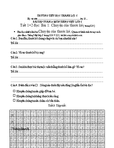 Bài tập Tiếng Việt Lớp 2 - Tuần 14 - Trường Tiểu học Thành Lợi C (Có đáp án)