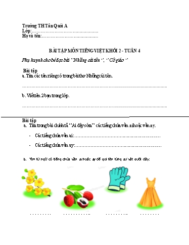 Bài tập Tiếng Việt Lớp 2 - Tuần 4 - Năm học 2021-2022 - Trường Tiểu học Tân Quới A (Có đáp án)