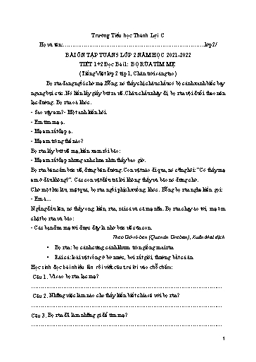 Bài tập Tiếng Việt Lớp 2 - Tuần 5 - Trường Tiểu học Thành Lợi C (Có đáp án)