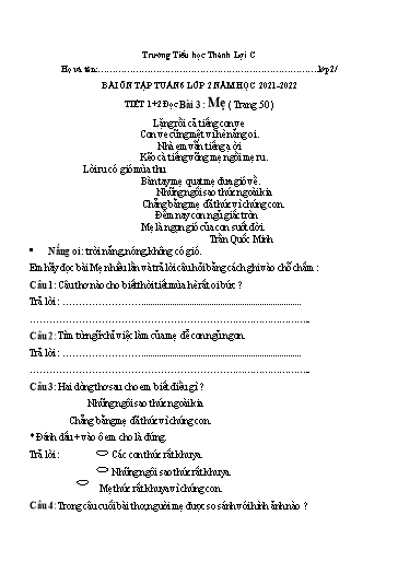 Bài tập Tiếng Việt Lớp 2 - Tuần 6 - Trường Tiểu học Thành Lợi C (Có đáp án)