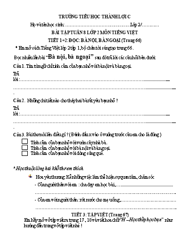 Bài tập Tiếng Việt Lớp 2 - Tuần 8 - Trường Tiểu học Thành Lợi C (Có đáp án)