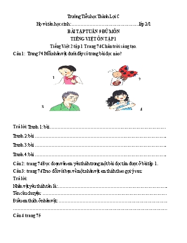 Bài tập Tiếng Việt Lớp 2 - Tuần 9 - Trường Tiểu học Thành Lợi C (Có đáp án)