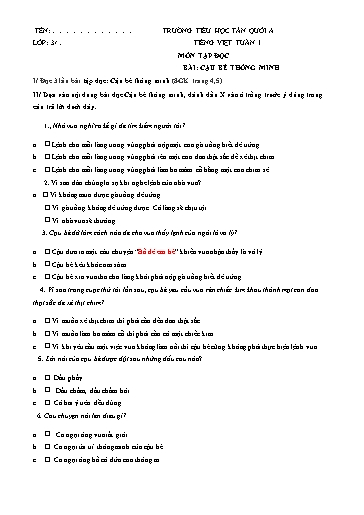 Bài tập Tiếng Việt Lớp 3 - Tuần 1 - Năm học 2021-2022 - Trường Tiểu học Tân Quới A