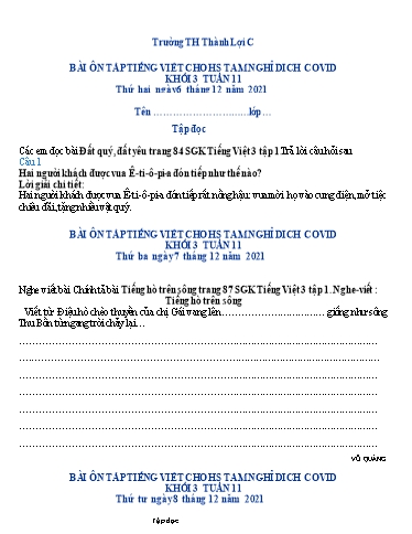 Bài tập Tiếng Việt Lớp 3 - Tuần 11 - Trường Tiểu học Thành Lợi C (Có đáp án)