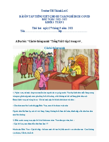 Bài tập Tiếng Việt Lớp 3 - Tuần 1+2 - Trường Tiểu học Thành Lợi C (Có đáp án)