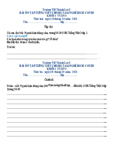 Bài tập Tiếng Việt Lớp 3 - Tuần 5 - Trường Tiểu học Thành Lợi C (Có đáp án)