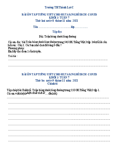 Bài tập Tiếng Việt Lớp 3 - Tuần 7 - Trường Tiểu học Thành Lợi C (Có đáp án)