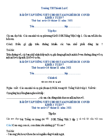 Bài tập Tiếng Việt Lớp 3 - Tuần 8 - Trường Tiểu học Thành Lợi C (Có đáp án)