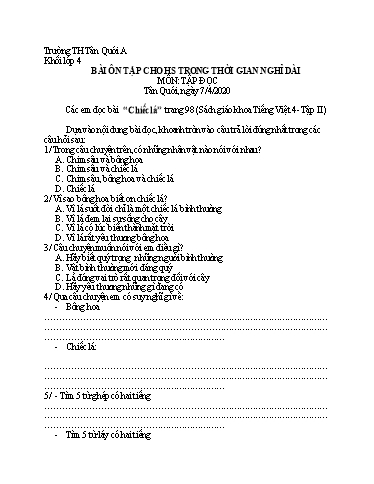 Bài tập Tiếng Việt Lớp 4 - Ngày 7/5 - Năm học 2019-2020 - Trường Tiểu học Tân Quới A