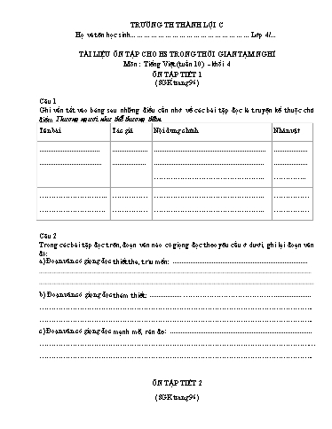 Bài tập Tiếng Việt Lớp 4 - Tuần 10 - Trường Tiểu học Thành Lợi C (Có đáp án)