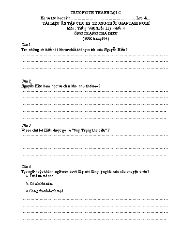 Bài tập Tiếng Việt Lớp 4 - Tuần 11 - Trường Tiểu học Thành Lợi C (Có đáp án)