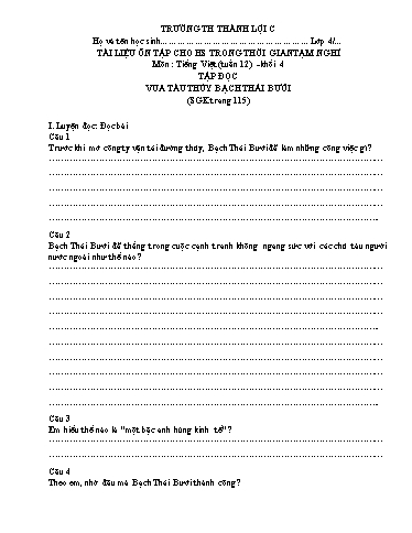 Bài tập Tiếng Việt Lớp 4 - Tuần 12 - Trường Tiểu học Thành Lợi C (Có đáp án)