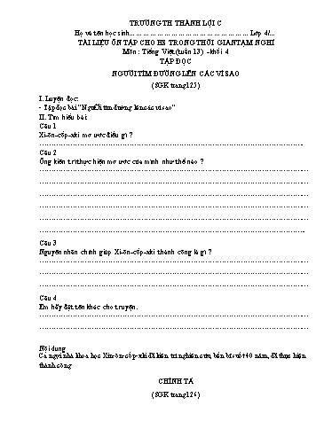 Bài tập Tiếng Việt Lớp 4 - Tuần 13 - Trường Tiểu học Thành Lợi C (Có đáp án)